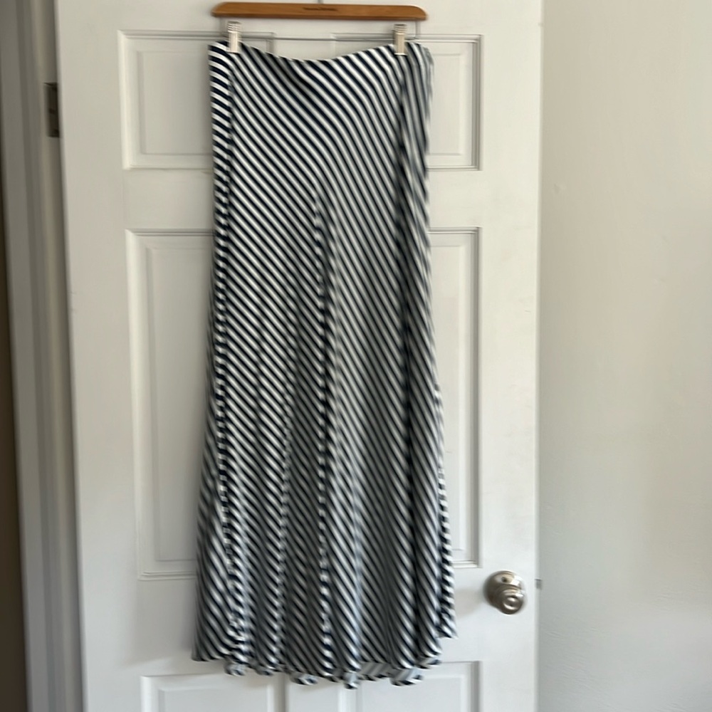 Blue and white striped maxi skirt